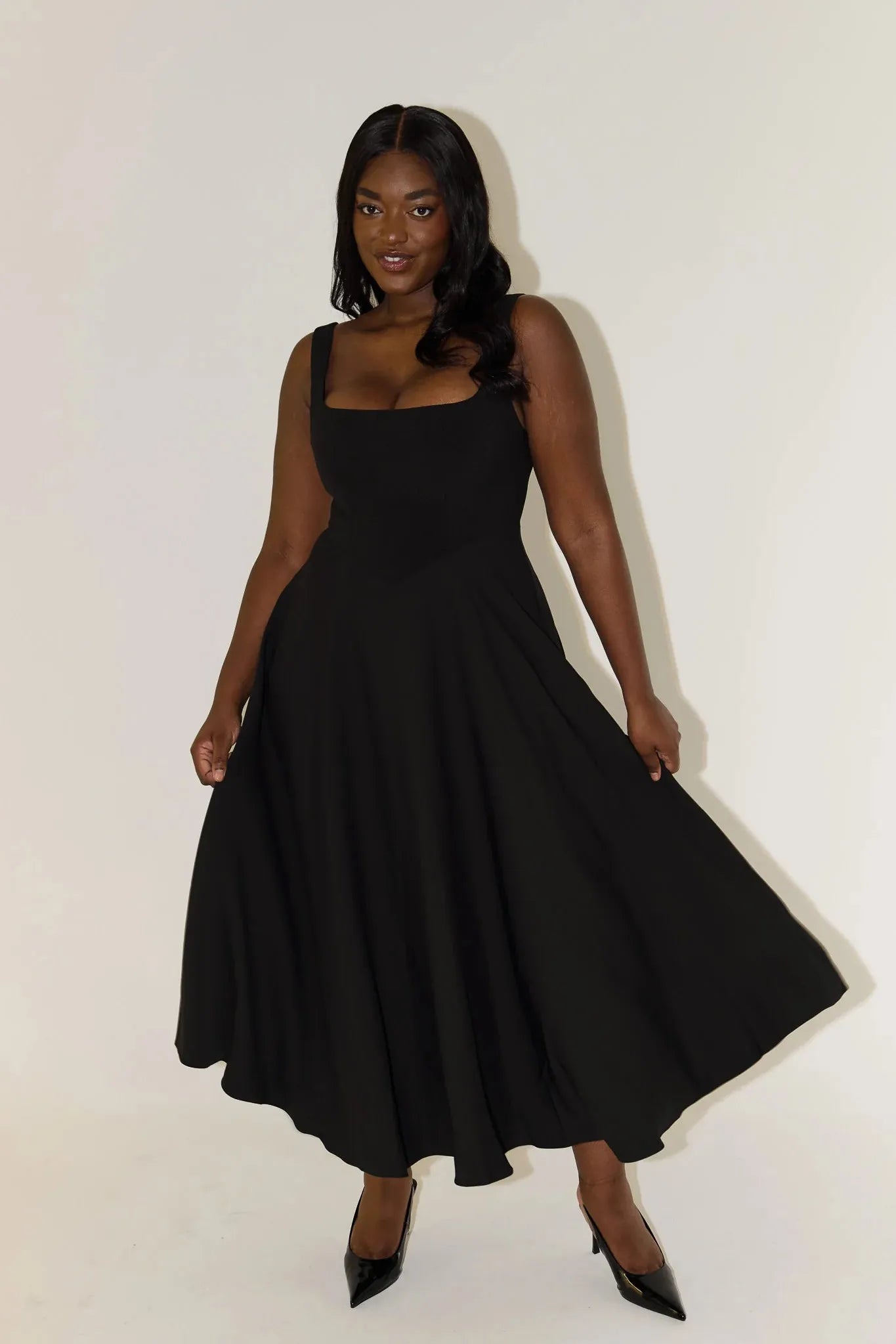 Odd Muse - High Waist Square Neck Midi Dress (Black)