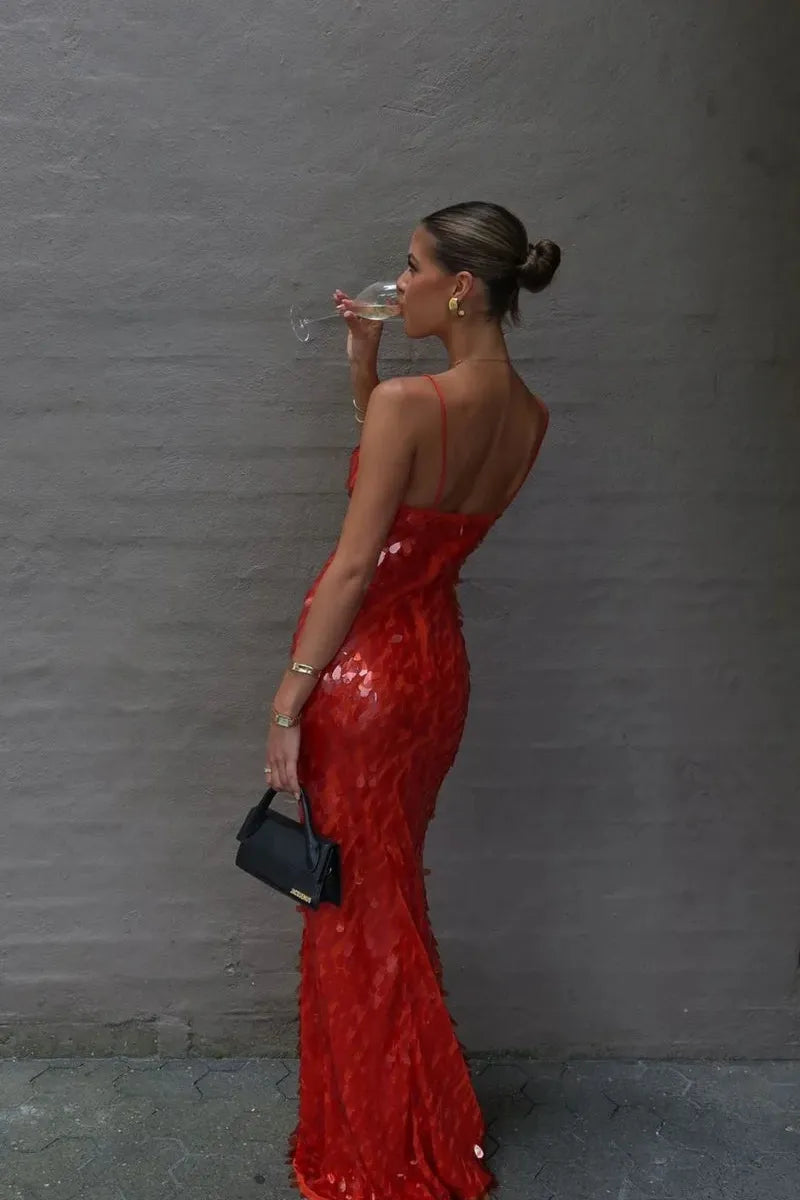 Misha - Sapphire Sequin Maxi Dress (Red)