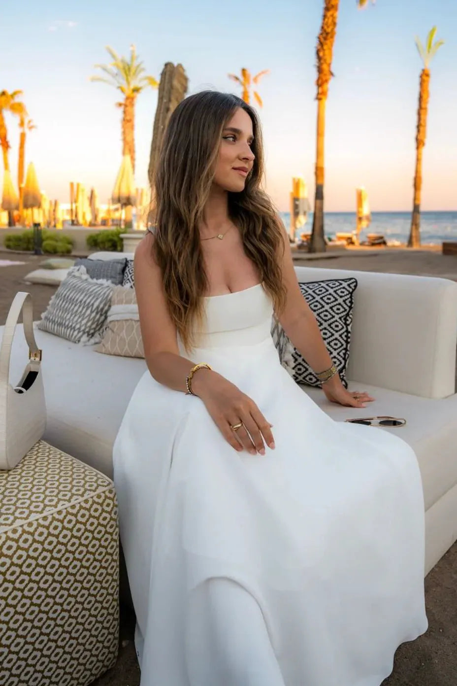 Odd Muse - High Waist Square Neck Midi Dress (White)