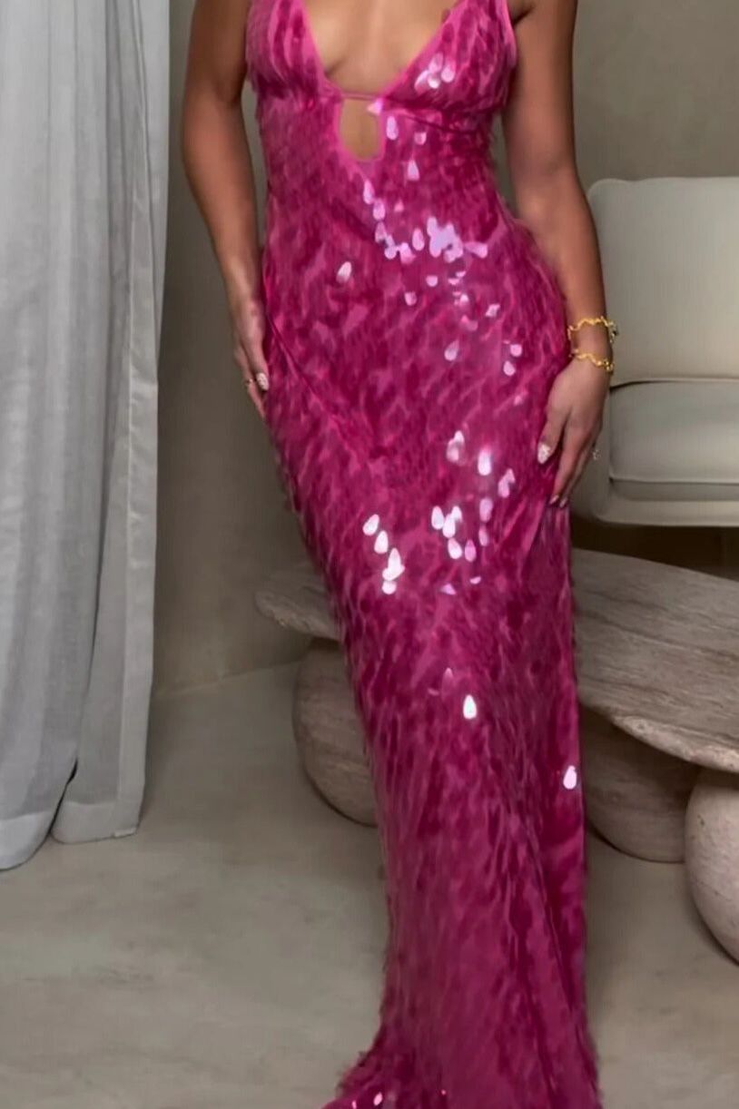 Misha - Sapphire Sequin Maxi Dress (Fuchsia)
