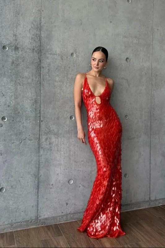Misha - Sapphire Sequin Maxi Dress (Red)